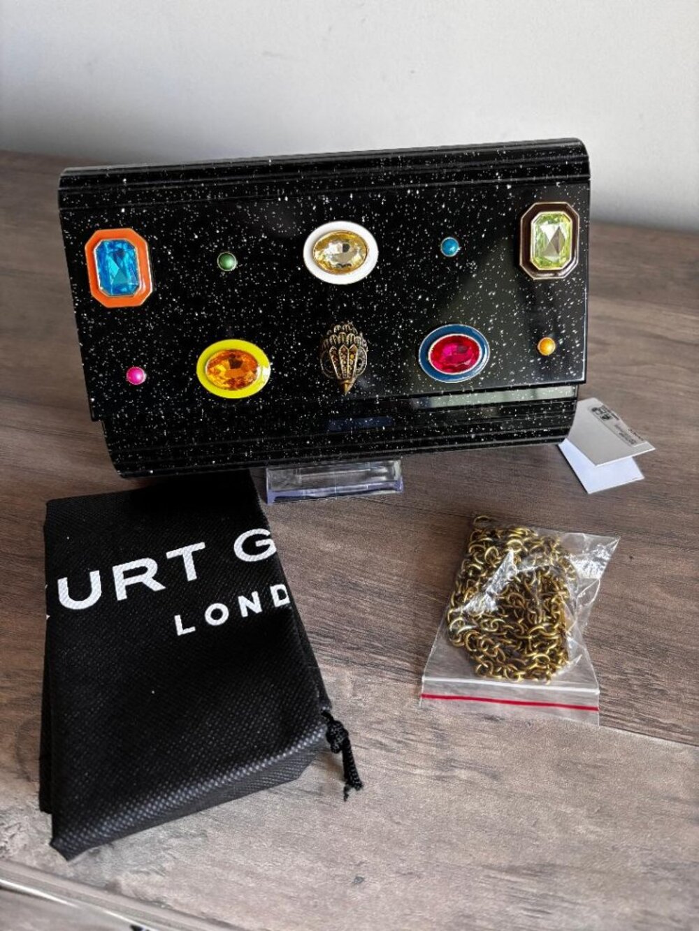 Kurt Geiger London Gems Party Envelope Clutch w/Embellished Eagle's Head NWT